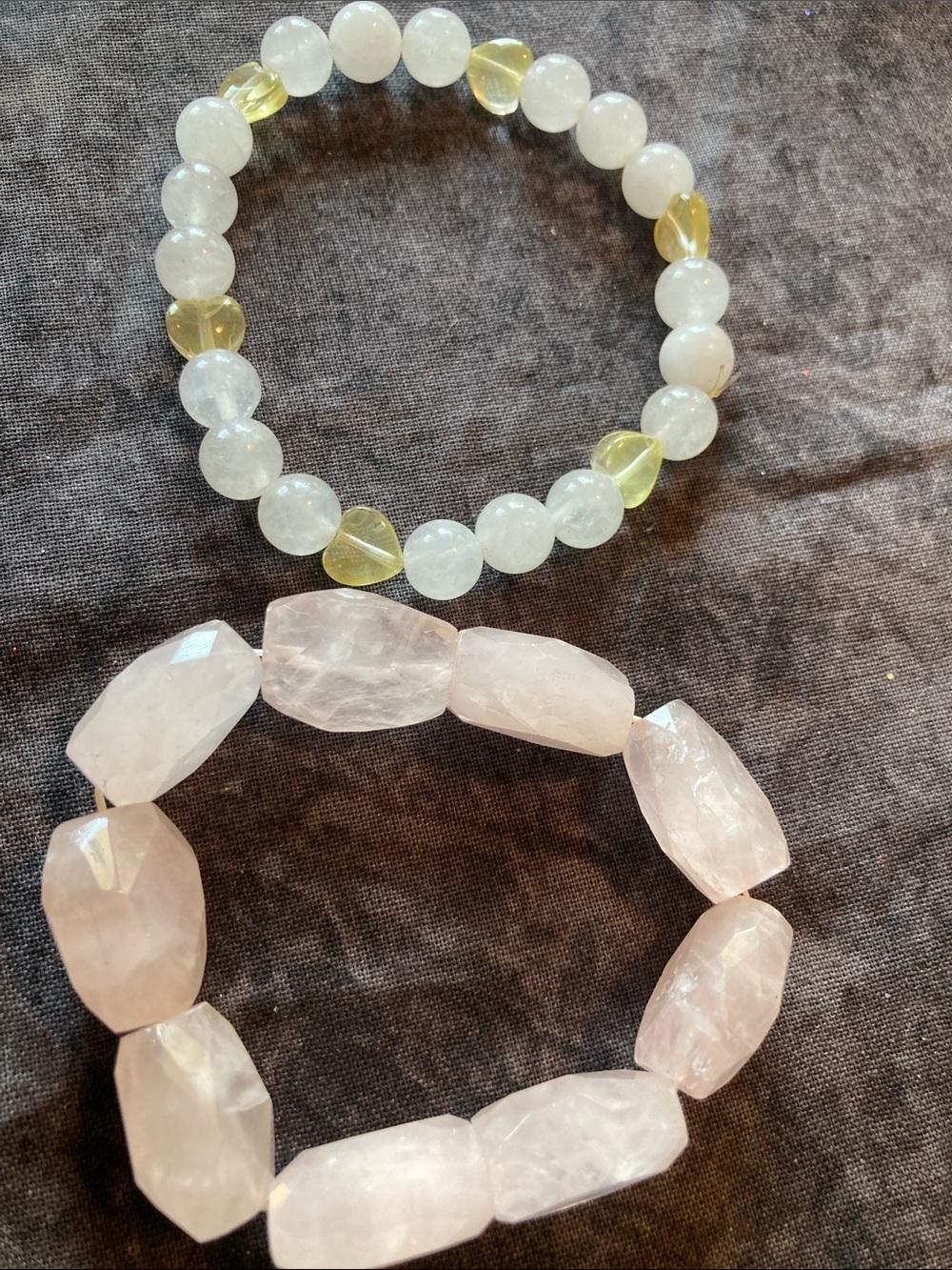 Rose Quartz and Pale Yellow Bead Stretch Bracelet Set
